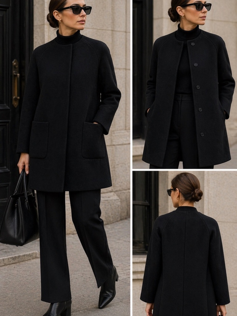 COS Black Wool Collarless Minimalist Structured Pea Coat Jacket Size 4